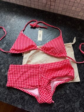 Red Gingham Triangle Bikini Set  Sea Molly